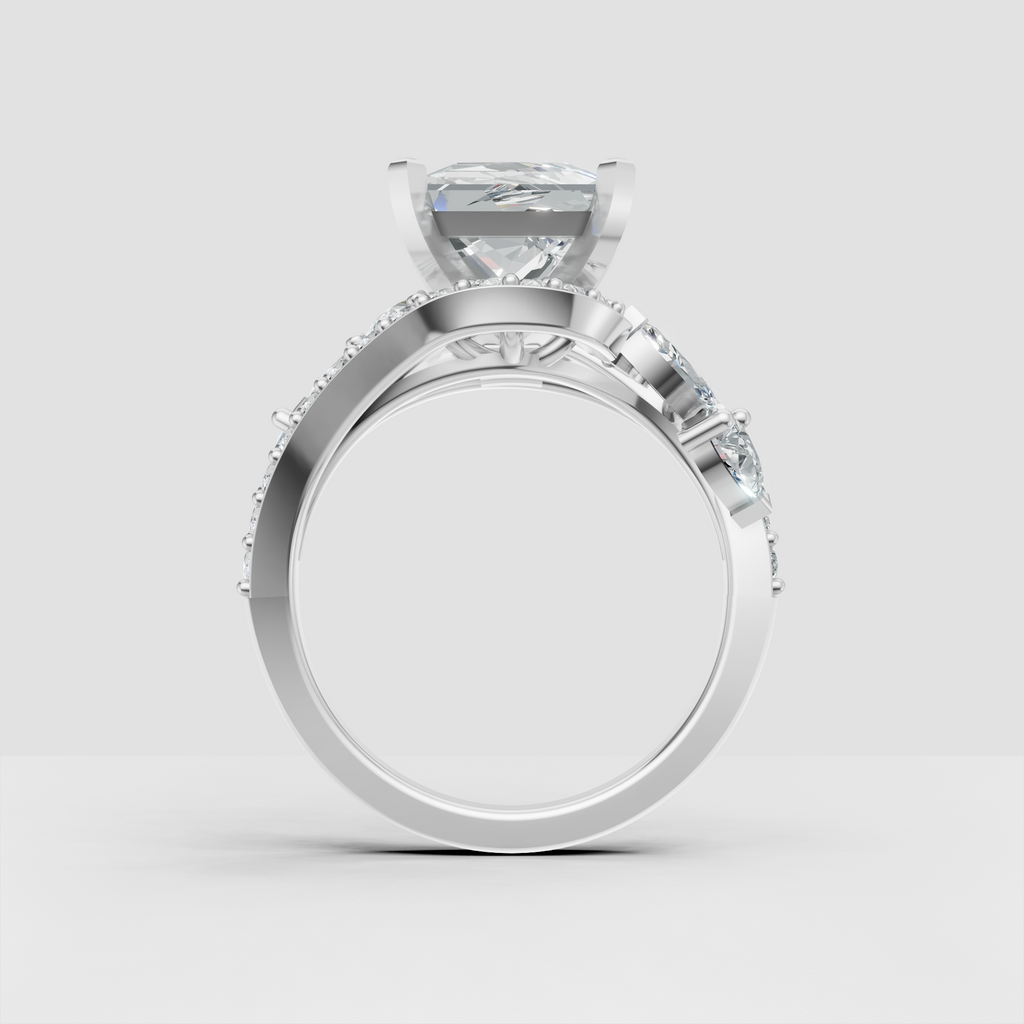 Princess-cut canter stone ring with intricate double halo setting
