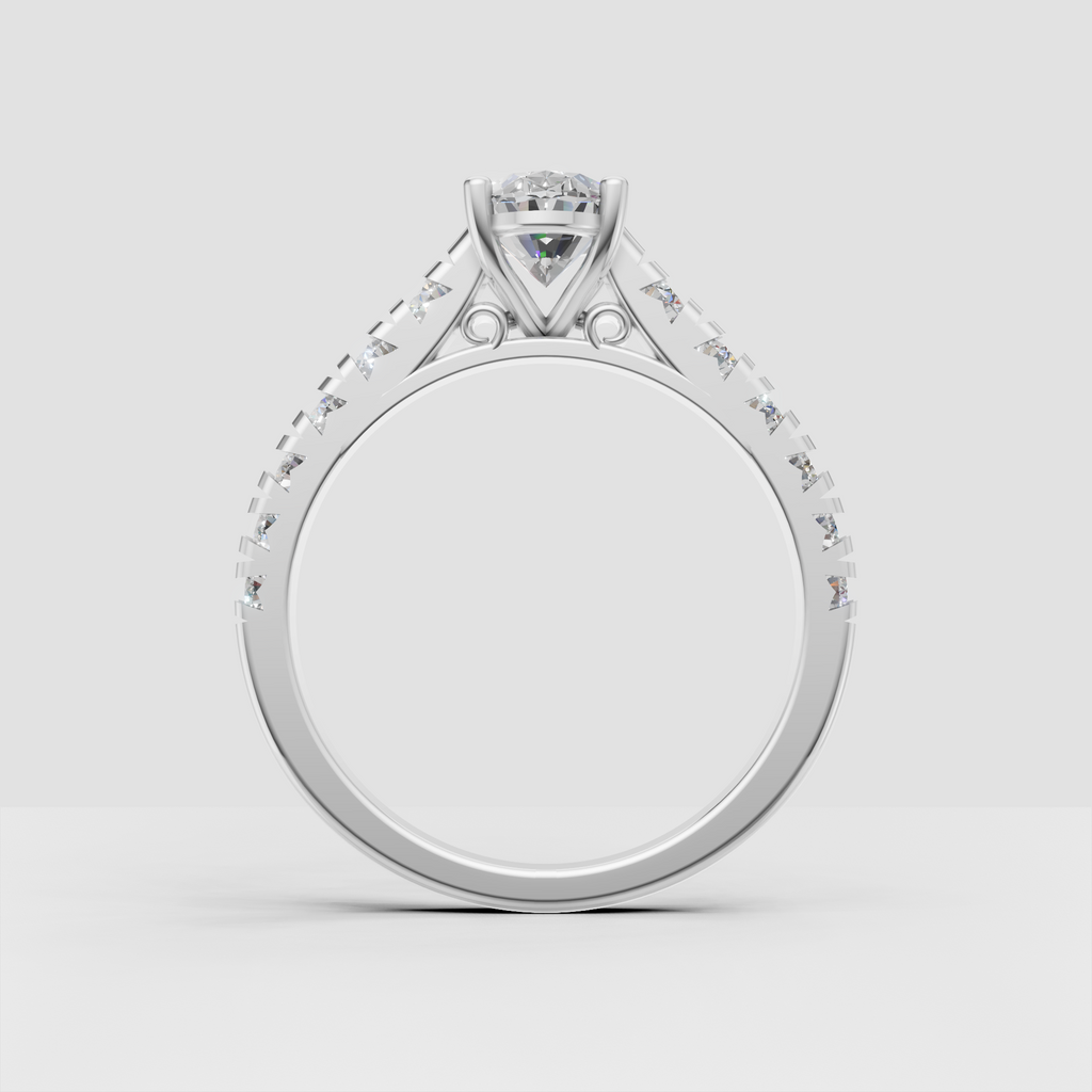 Oval diamond bridal ring with symmetrical pavé shoulders