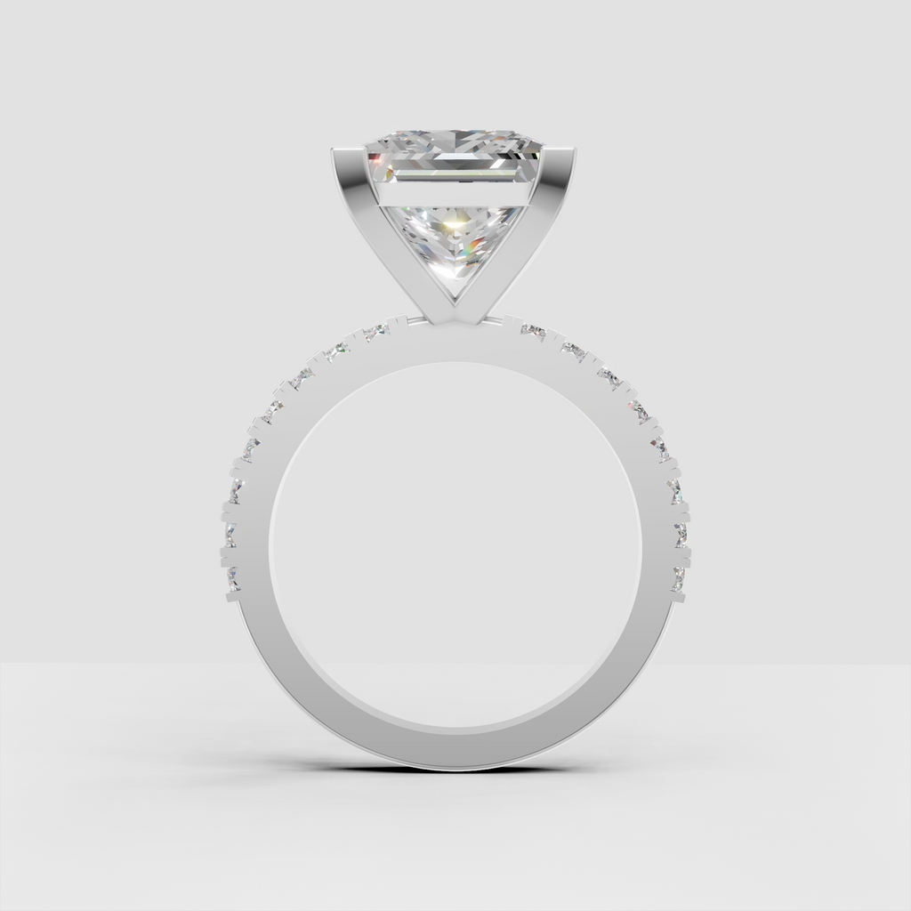 Modern princess diamond engagement ring with pave-set shoulders