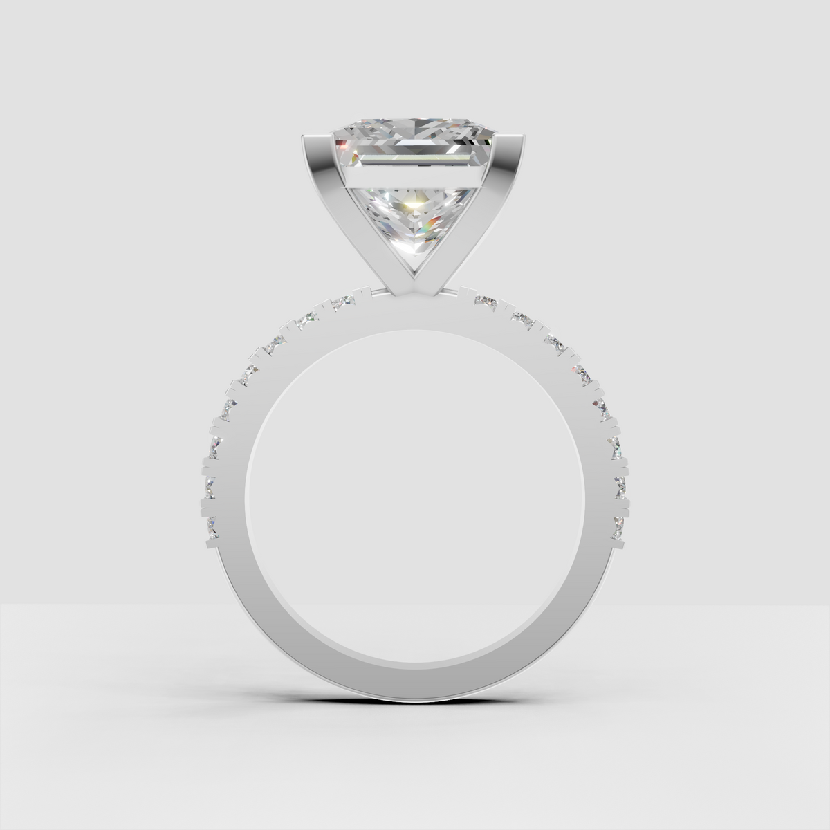 Modern princess diamond engagement ring with pave-set shoulders