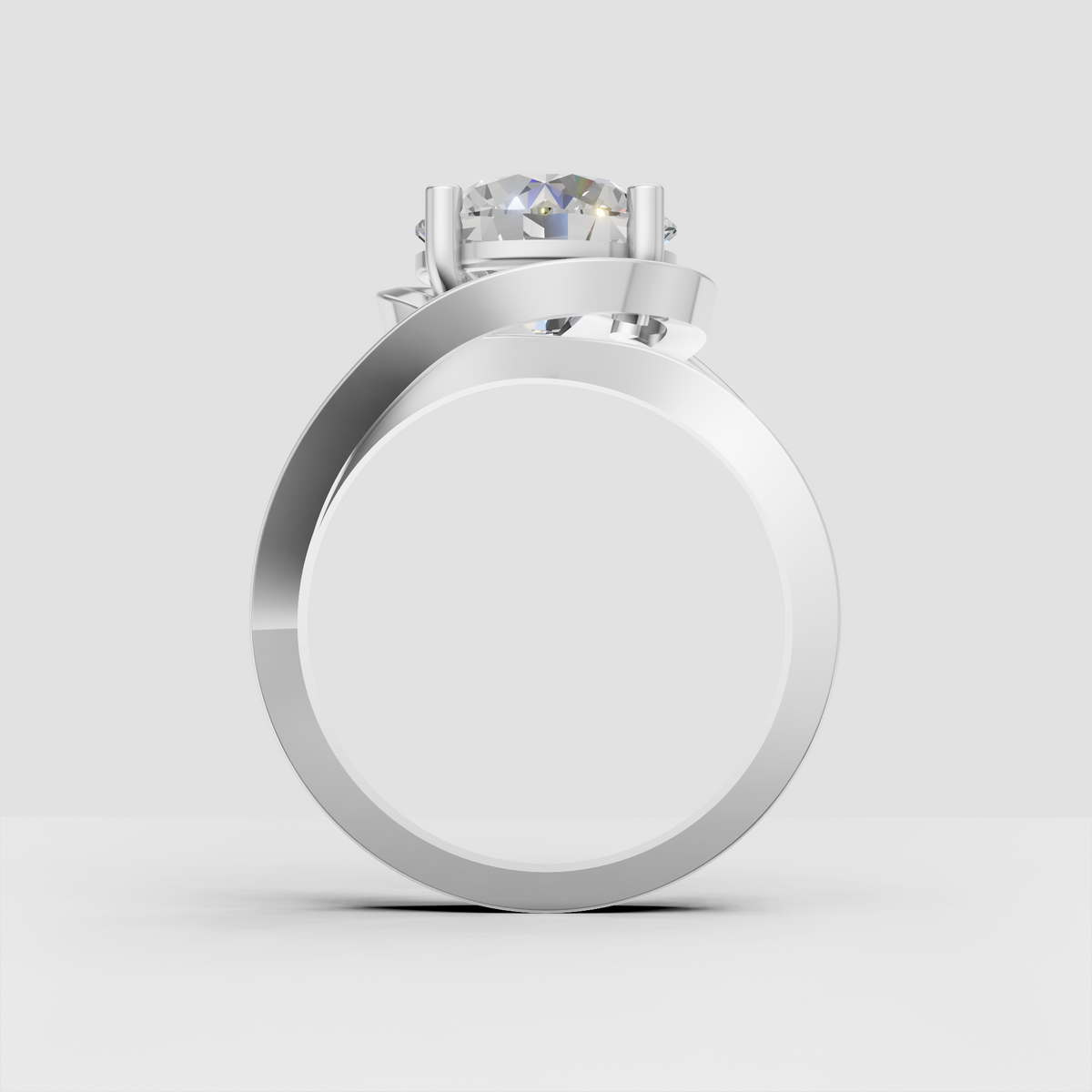 Round diamond ring with elevated gallery and pave side stones