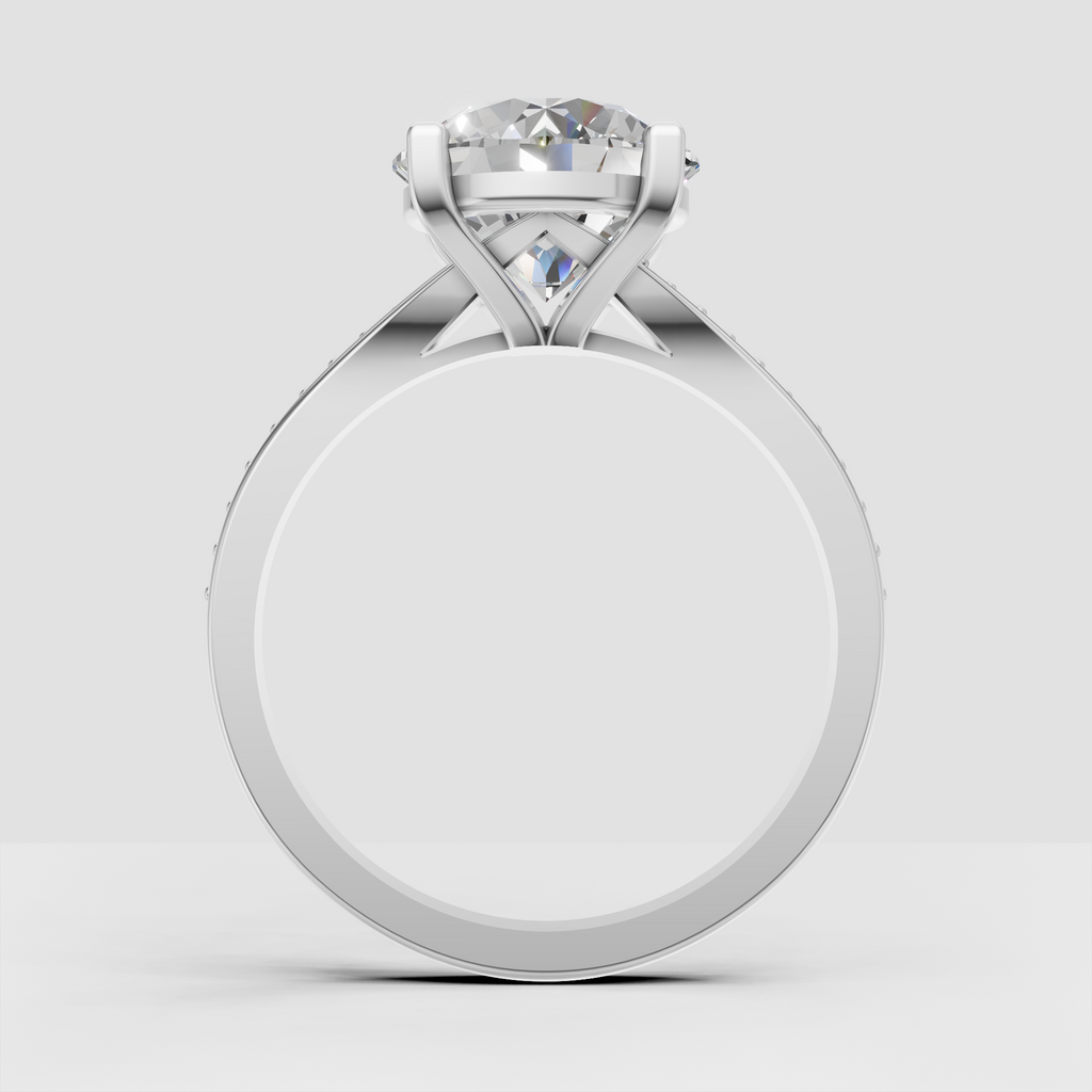 Round diamond engagement ring with sparkling pavé side stones