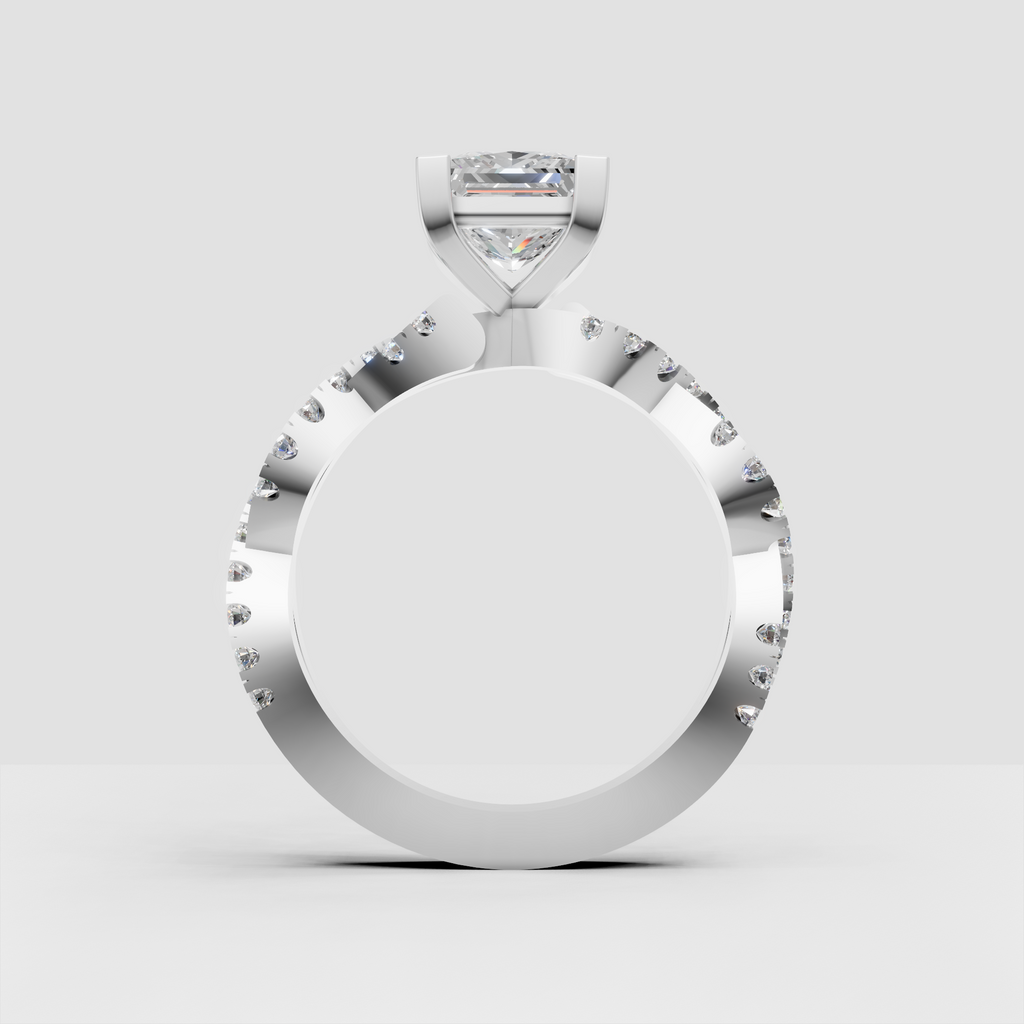 Princess cut diamond ring with four-prong setting and split band