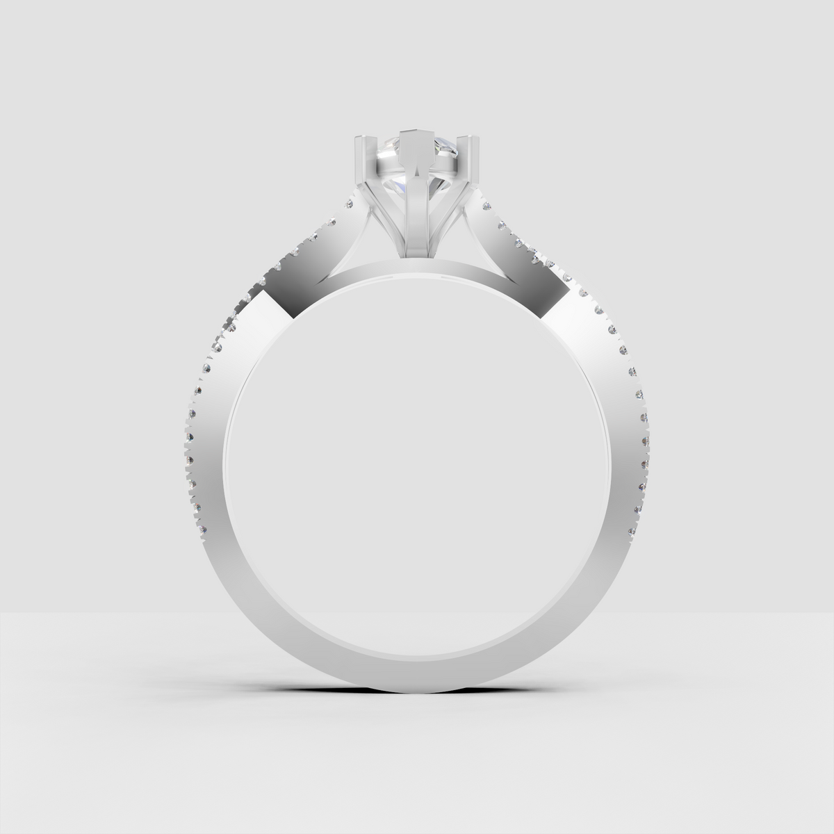 Modern marquise diamond engagement ring with crossover shank design