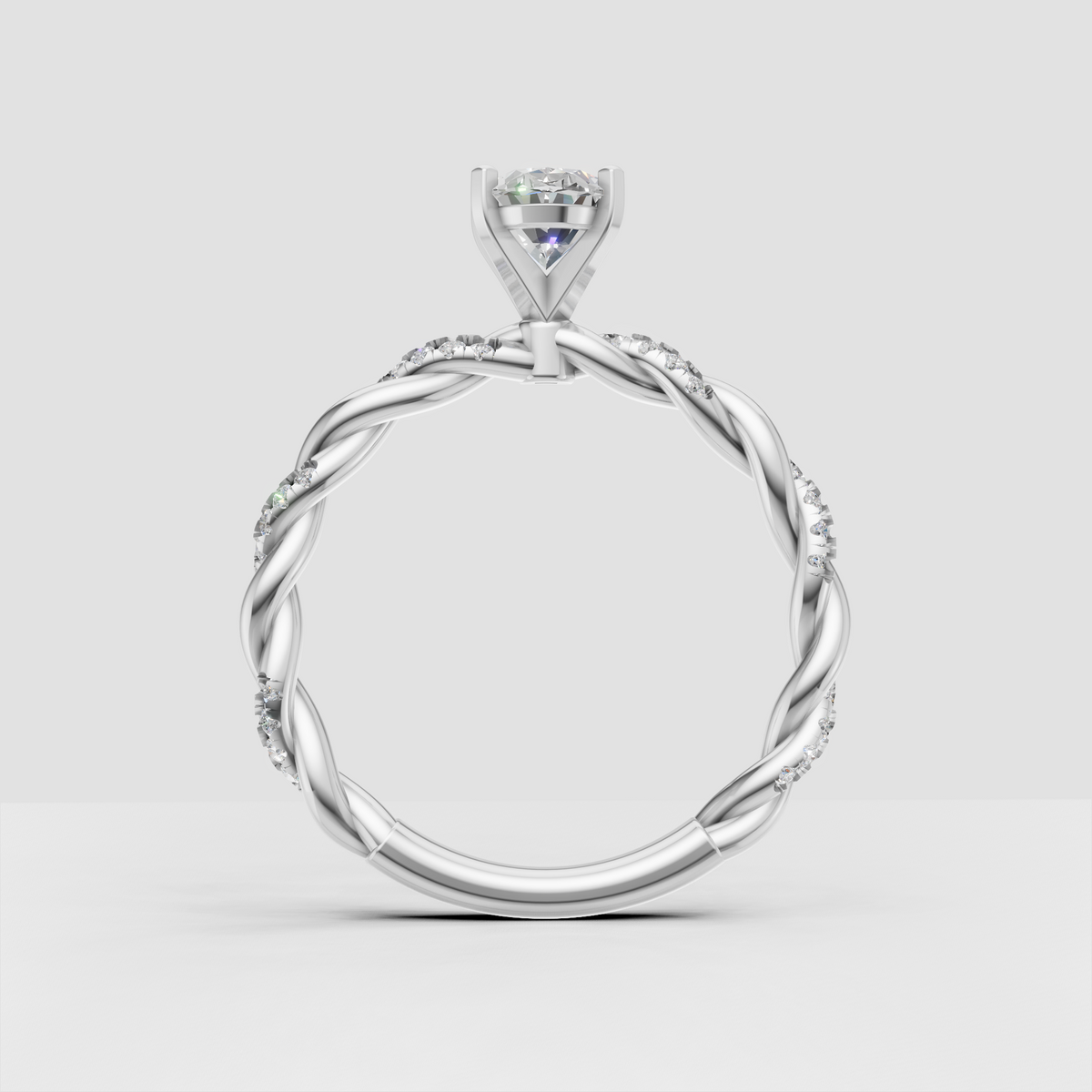 Oval diamond four-prong setting with twisted band