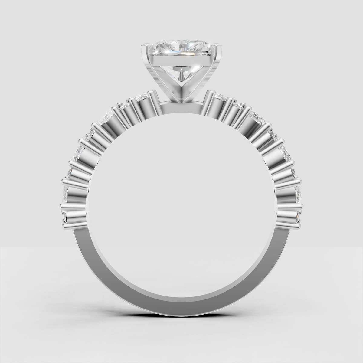 Elegant radiant diamond ring with sculpted cathedral gallery