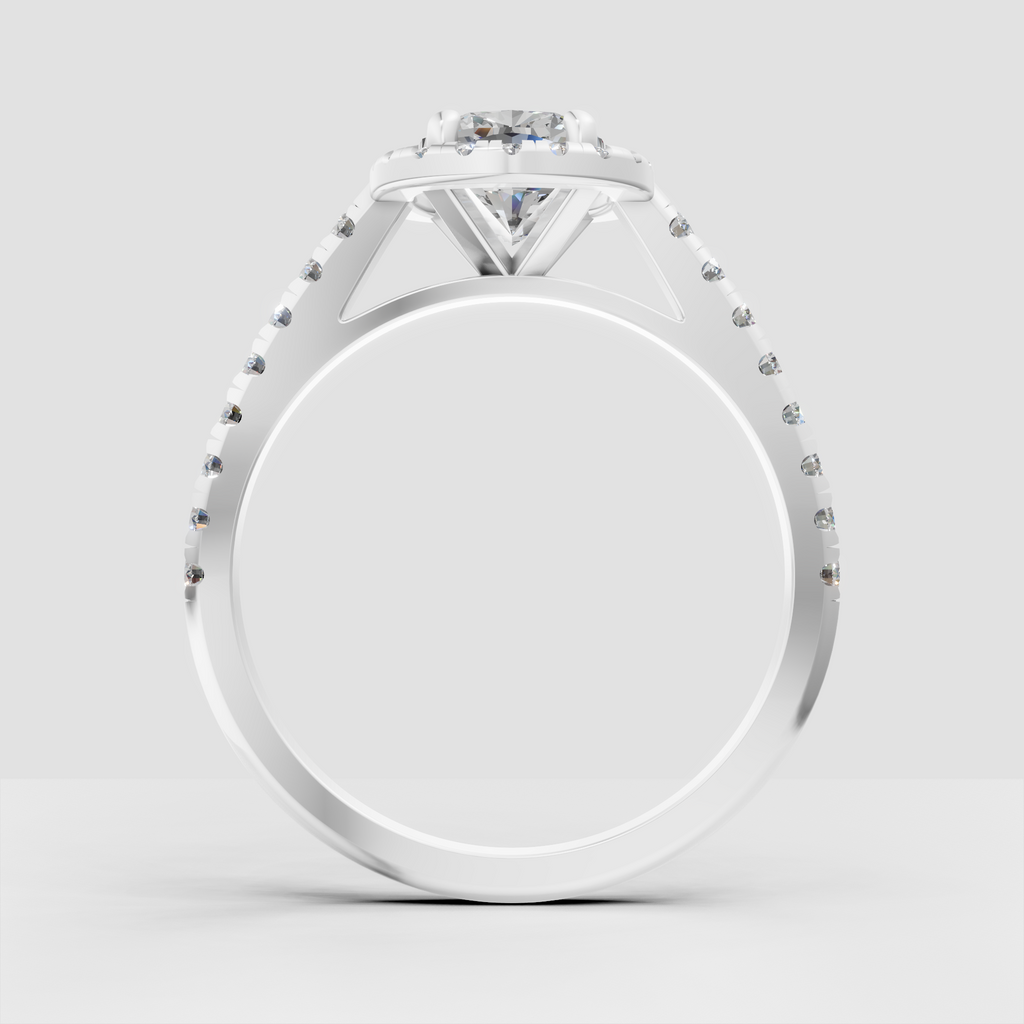 Cushion Cut Diamond Halo Engagement Ring With Round Accent Stones
