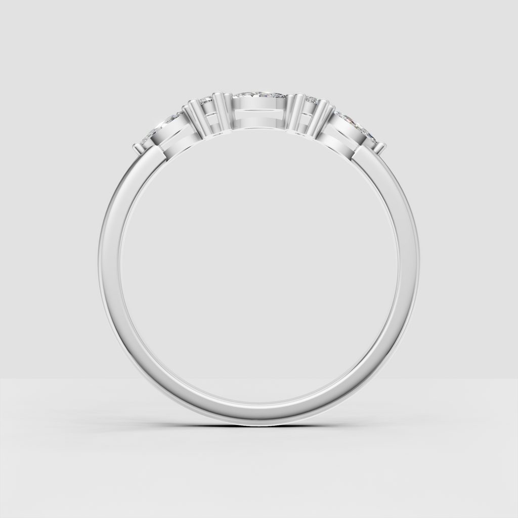 Elegant diamond wedding band with alternating elongated marquise and round stones