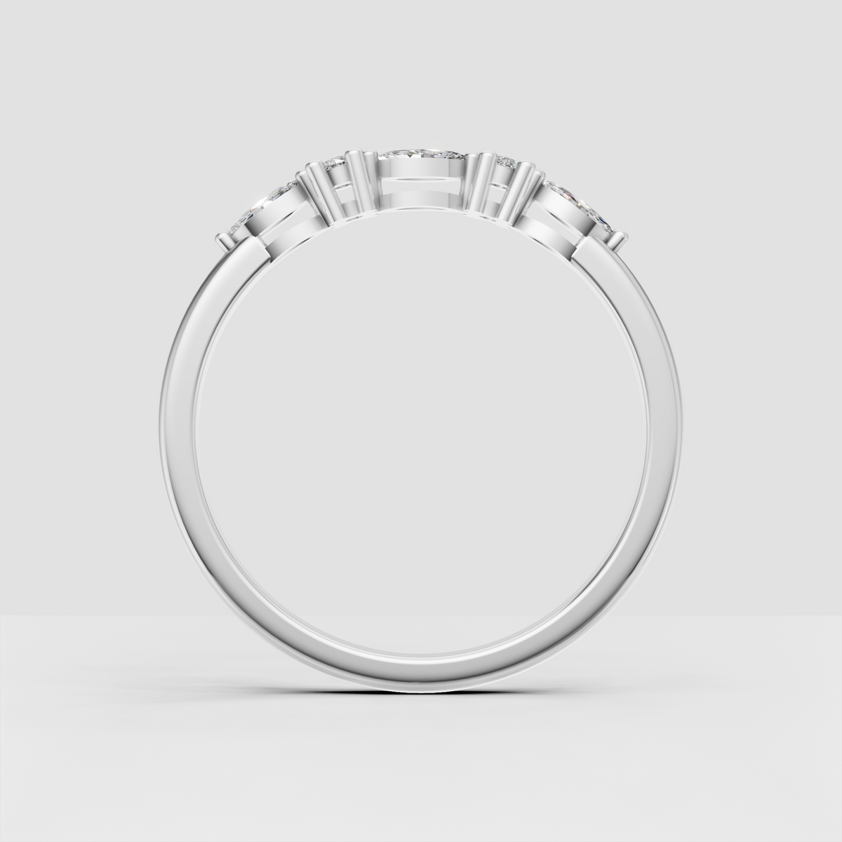 Elegant diamond wedding band with alternating elongated marquise and round stones