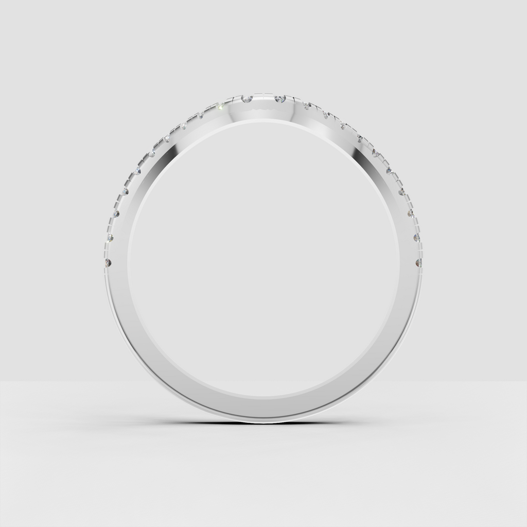 Curved shape Round Diamond Half Eternity Wedding Stackable Band