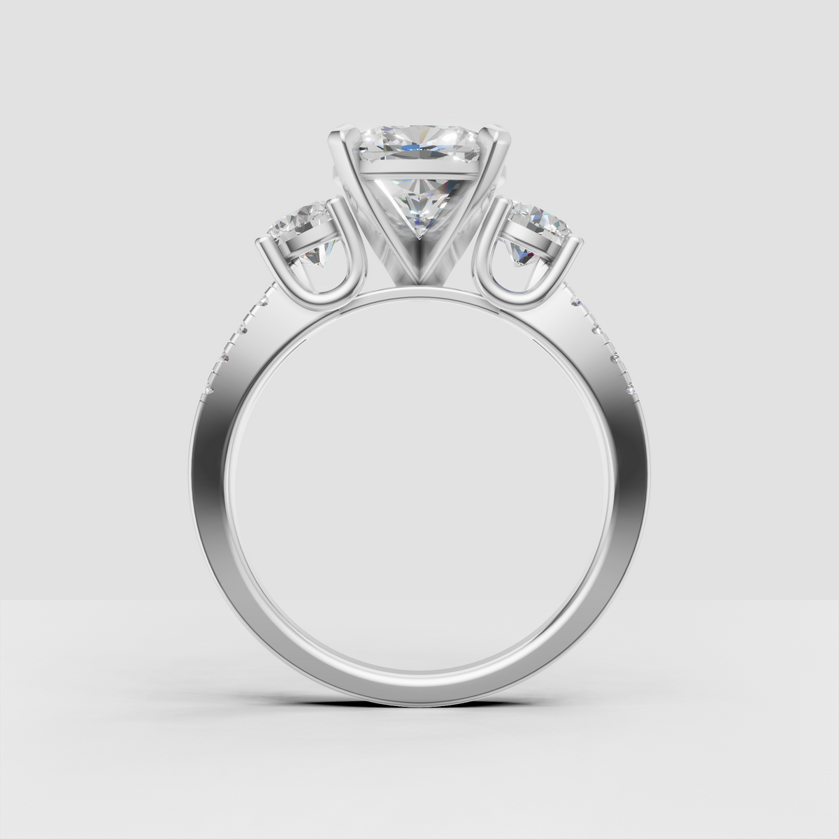 Oval center diamond ring with polished yellow gold split shank