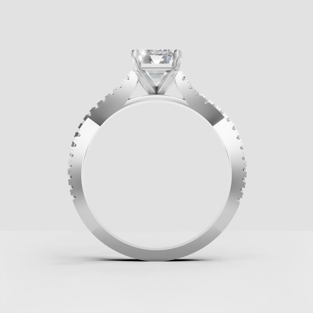 Yellow gold emerald cut engagement ring with split pavé band