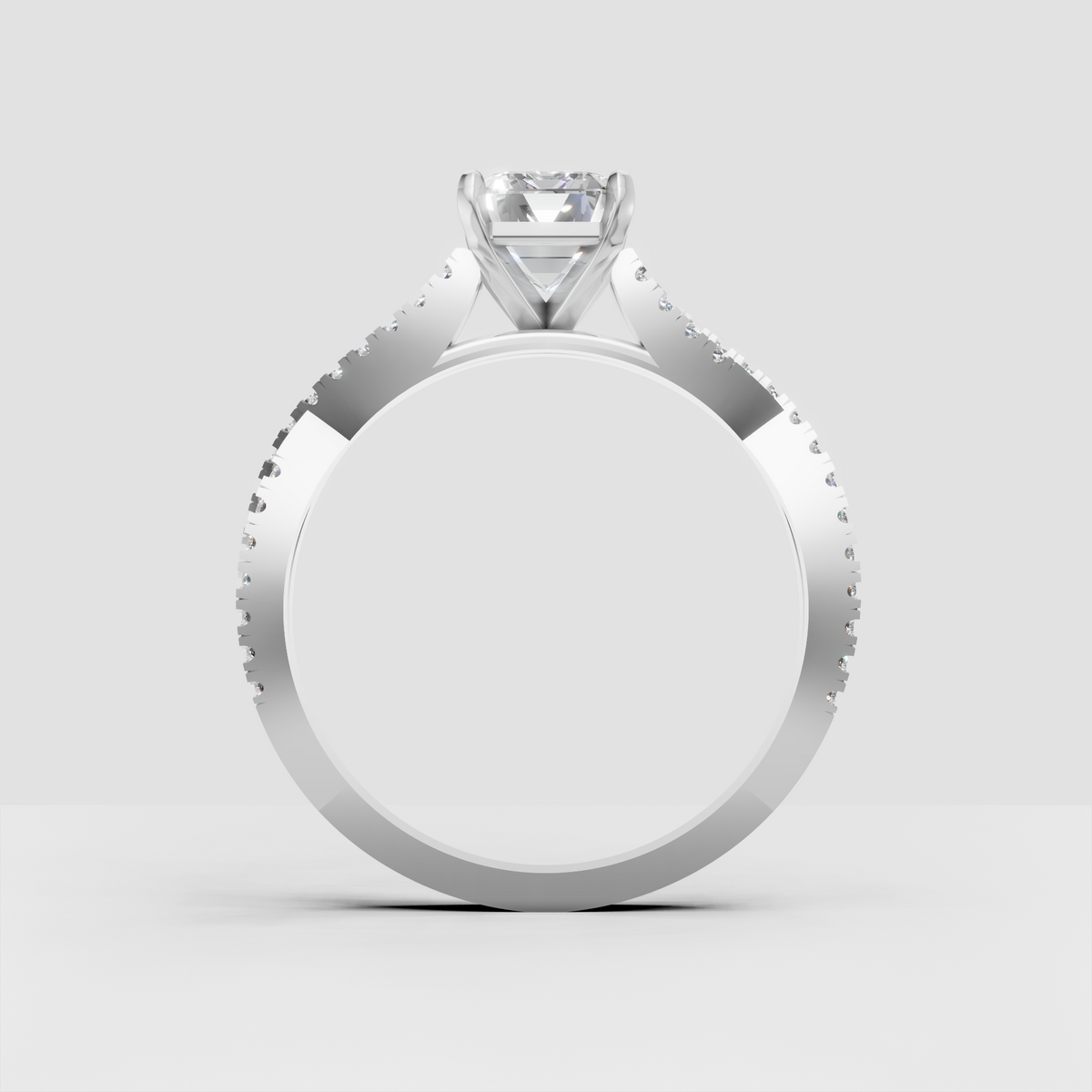 Yellow gold emerald cut engagement ring with split pavé band