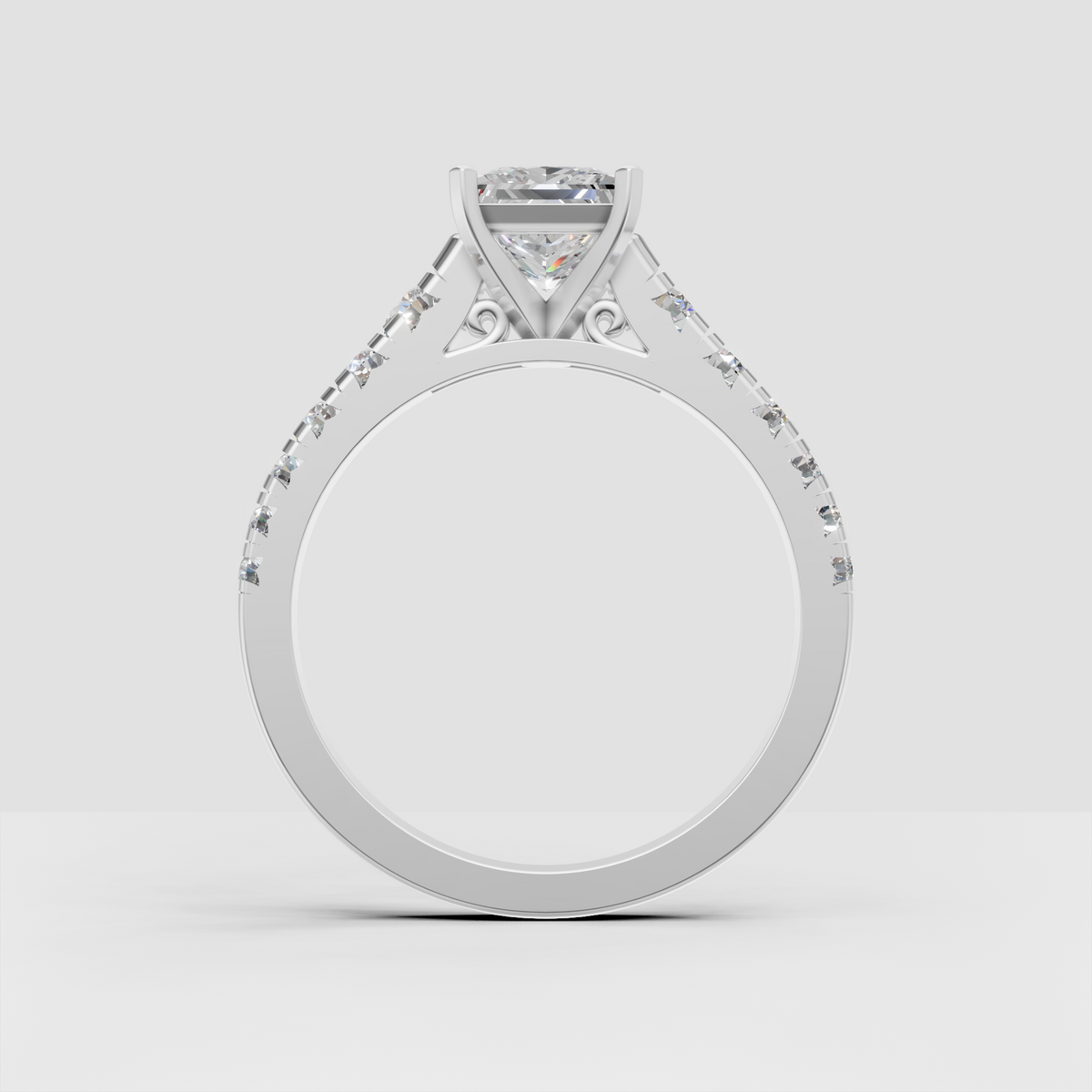 Cathedral princess diamond ring with vintage-inspired detailing