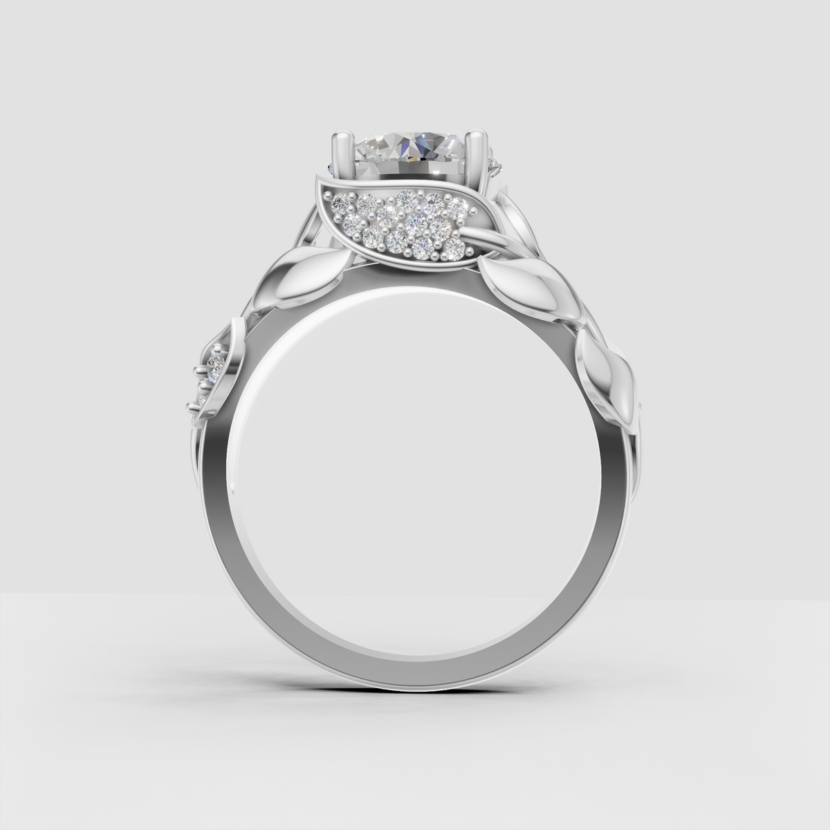 Round cut diamond ring with delicate pave side accents