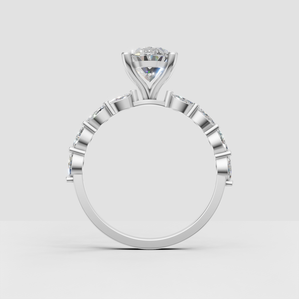 Oval center diamond ring with marquise and round diamond accents