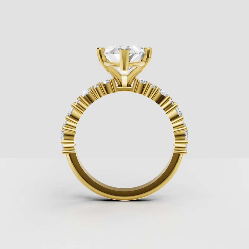 Elegant marquise engagement ring with round and marquise side stones