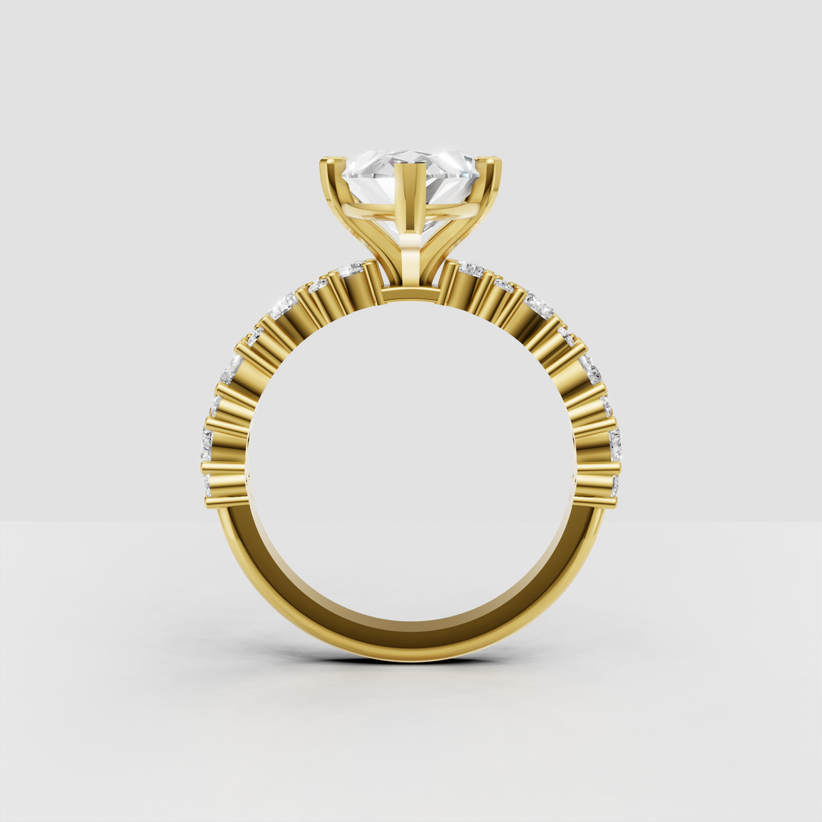 Elegant marquise engagement ring with round and marquise side stones