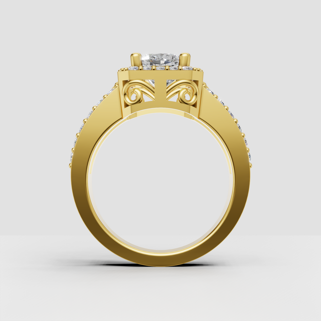 Cushion diamond engagement ring with split-shank band