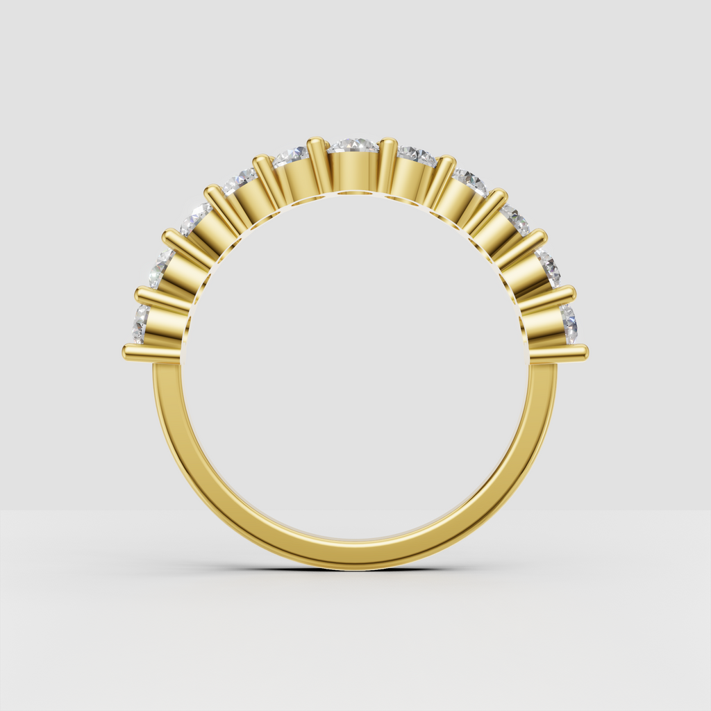 Yellow gold half eternity ring with round diamonds