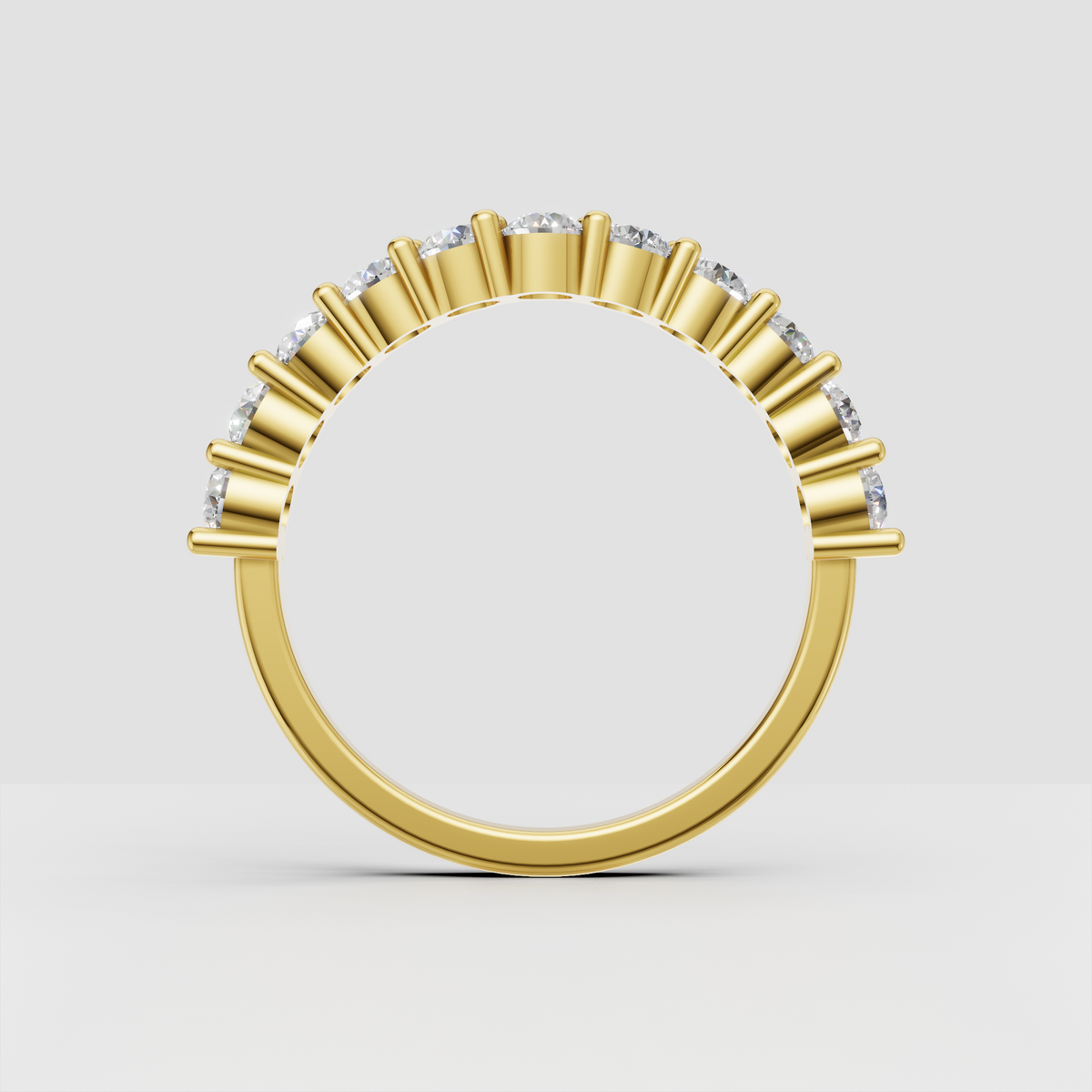 Yellow gold half eternity ring with round diamonds