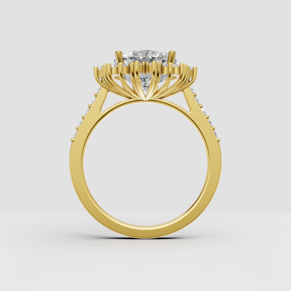 Cushion center diamond surrounded by sparkling cluster halo