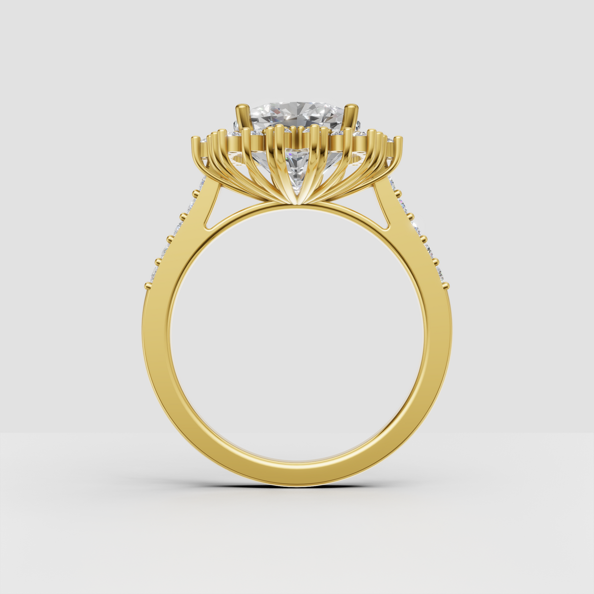 Cushion center diamond surrounded by sparkling cluster halo