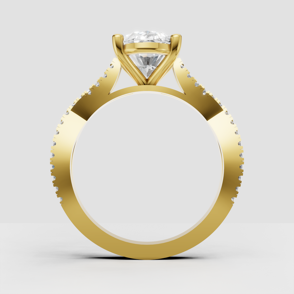 Oval center Diamond ring with four-prong yellow gold setting