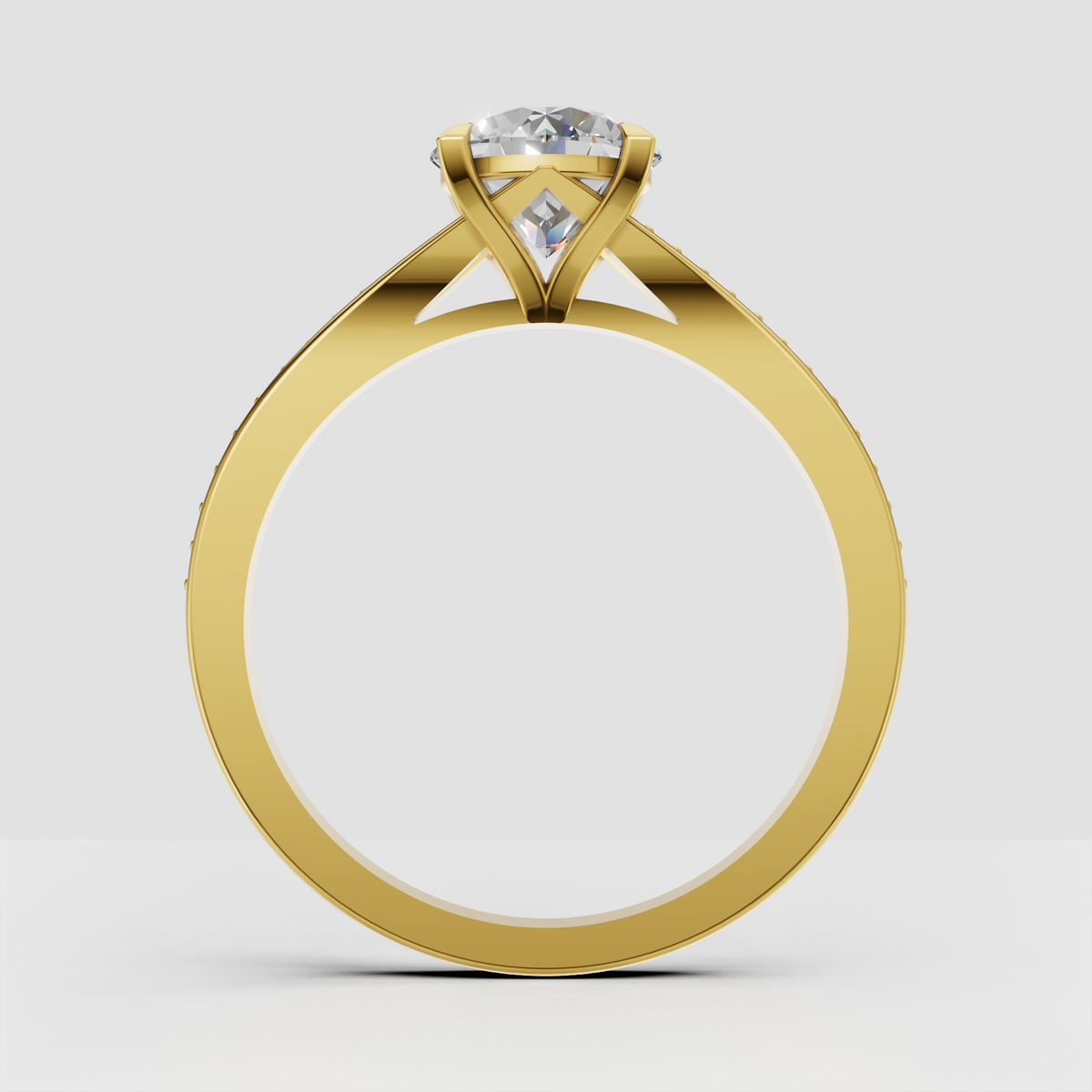 Round diamond engagement ring with beaded pavé detailing