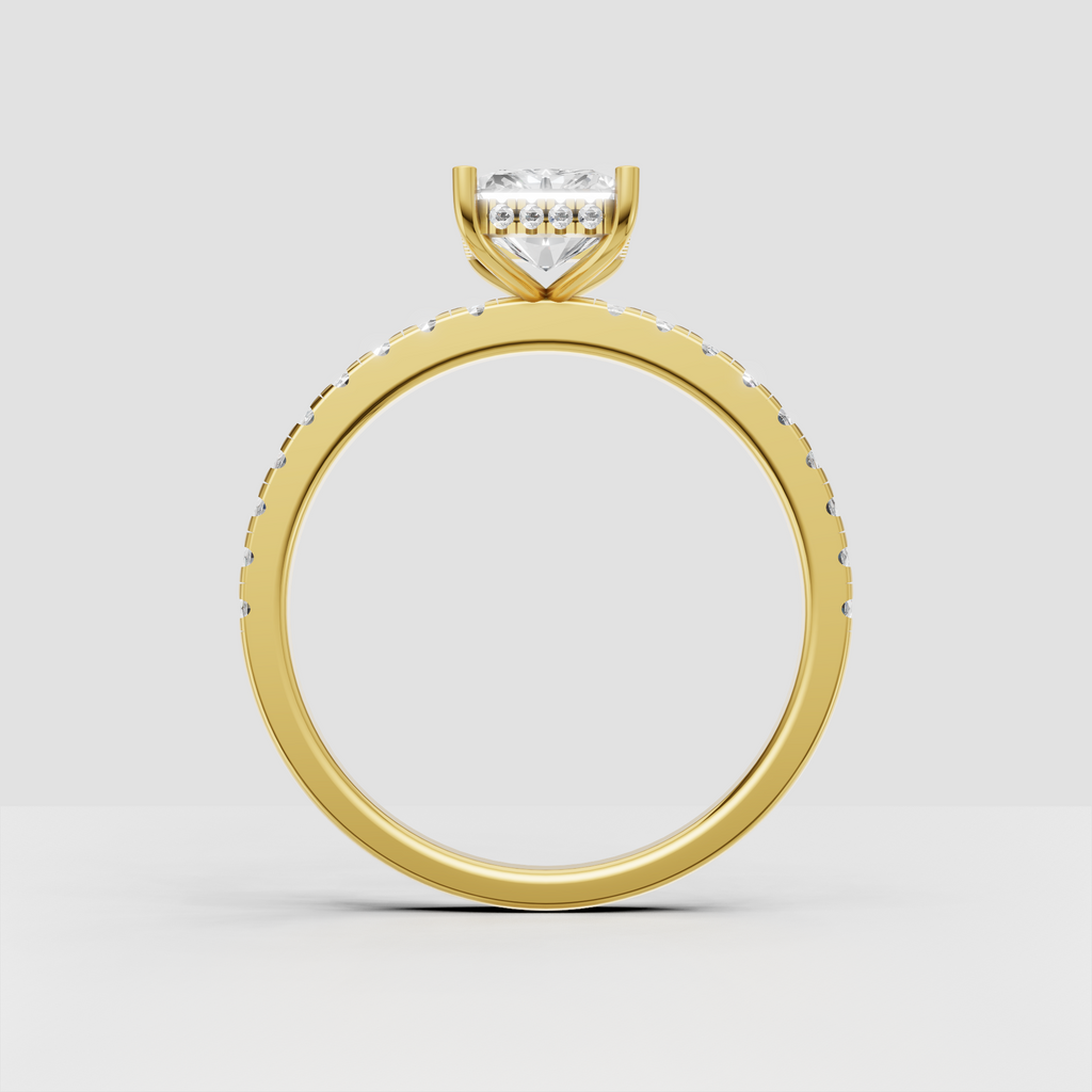Radiant cut engagement ring with sparkling round accents