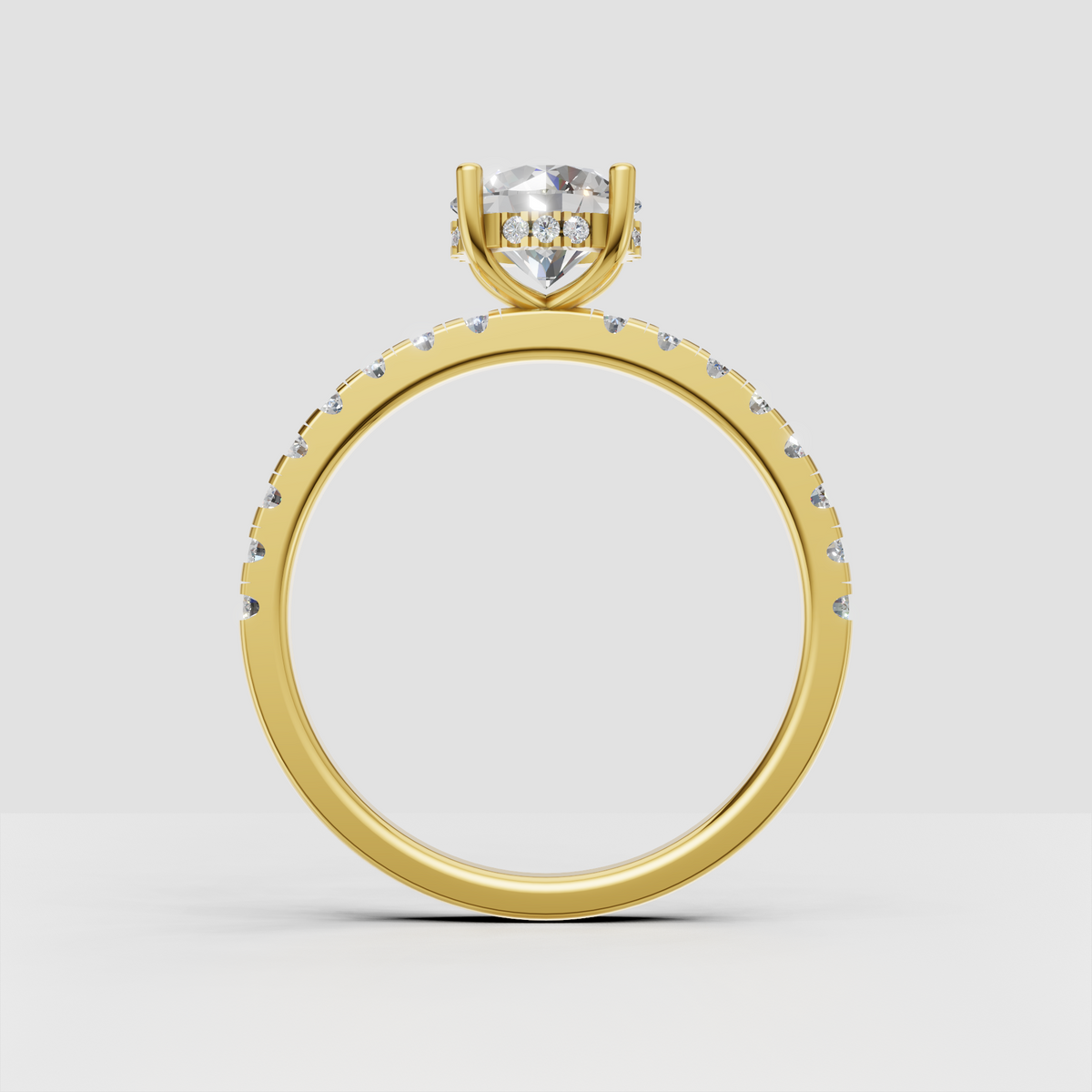 Round cut diamond ring with pavé split shank