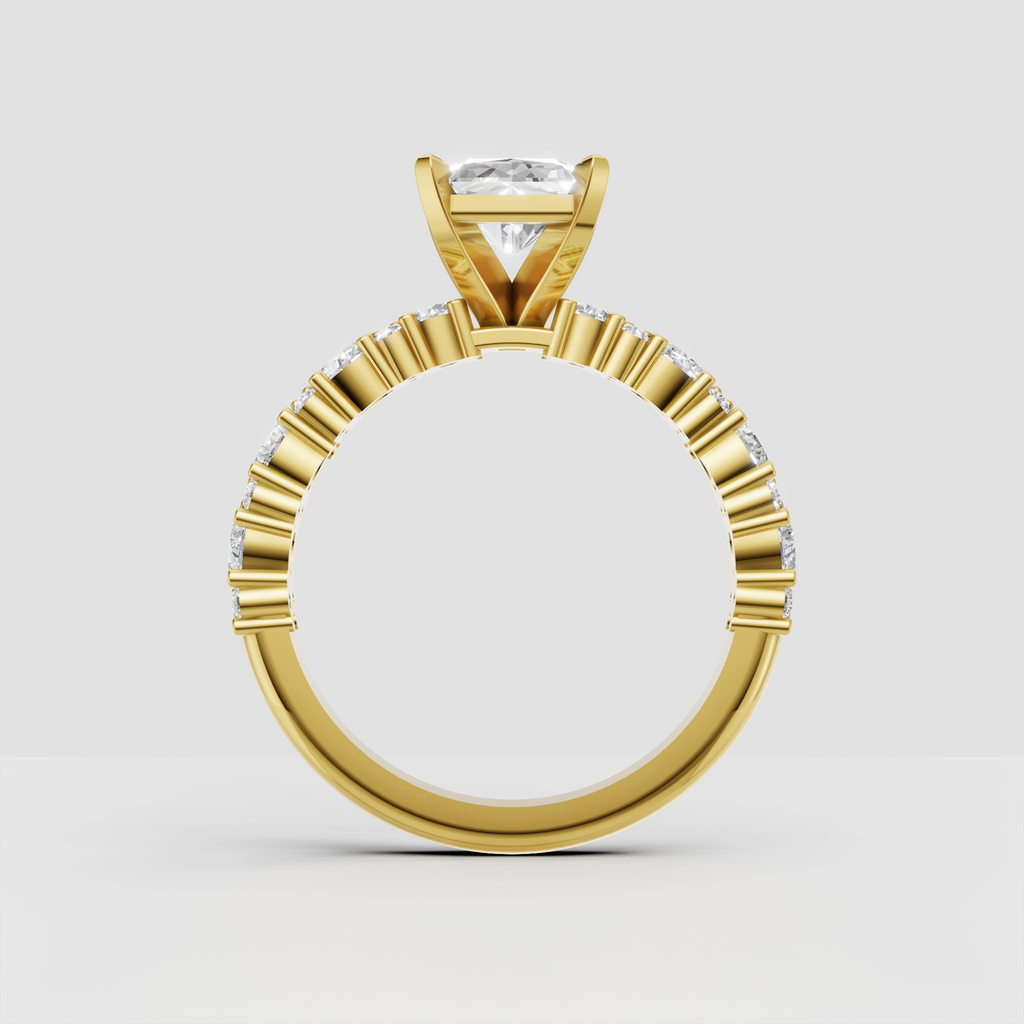 Luxury radiant cut diamond solitaire engagement ring in yellow gold