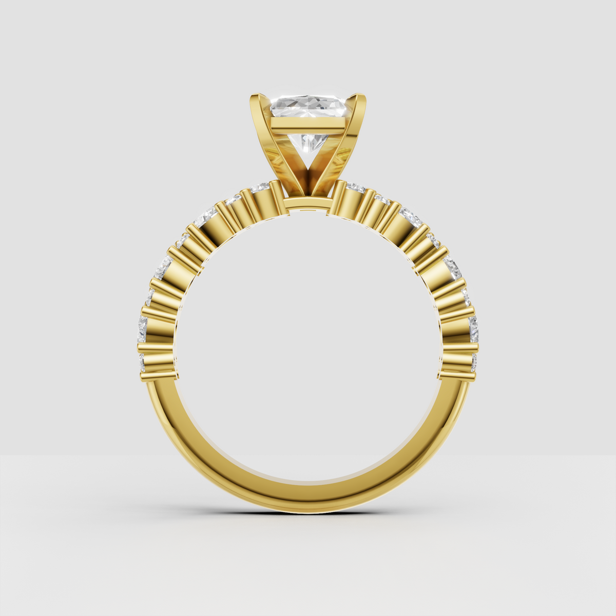 Luxury radiant cut diamond solitaire engagement ring in yellow gold