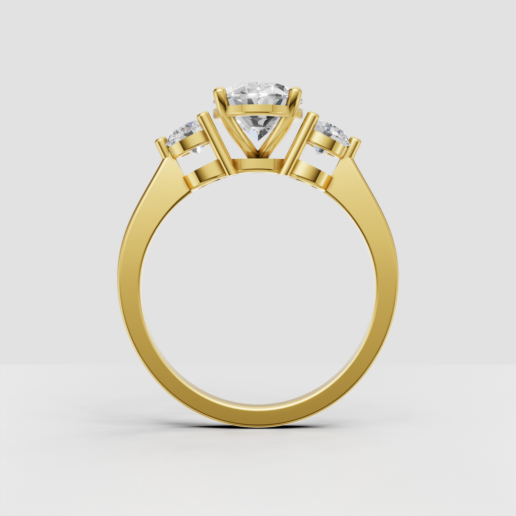 Oval diamond three stone ring with classic prong setting