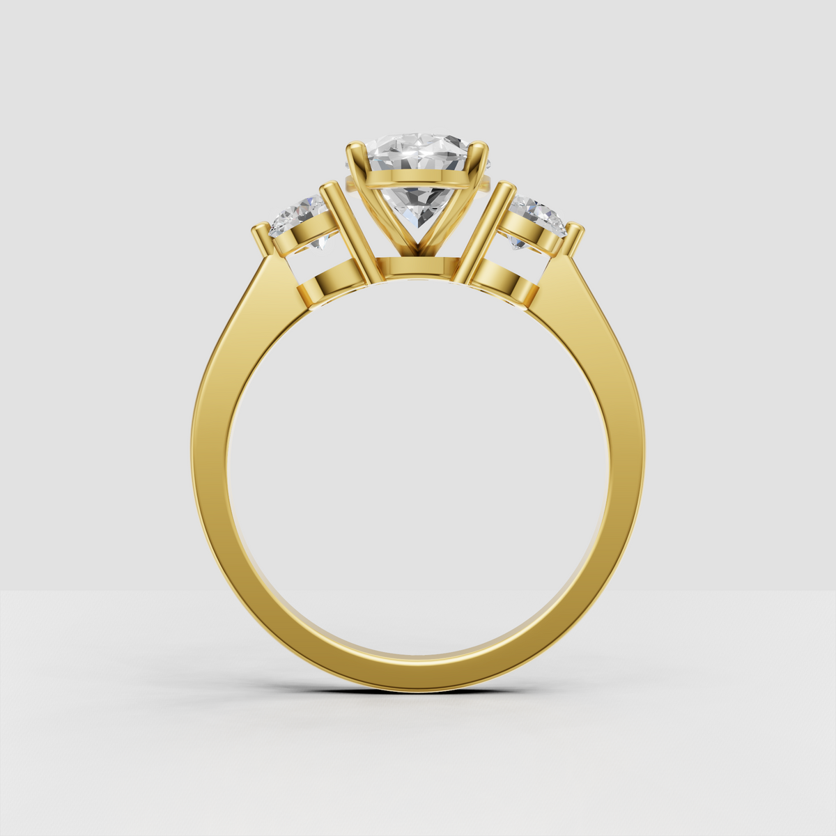 Oval diamond three stone ring with classic prong setting