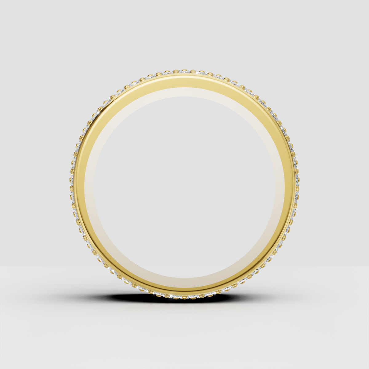 Luxury wide band round diamond eternity ring in yellow gold