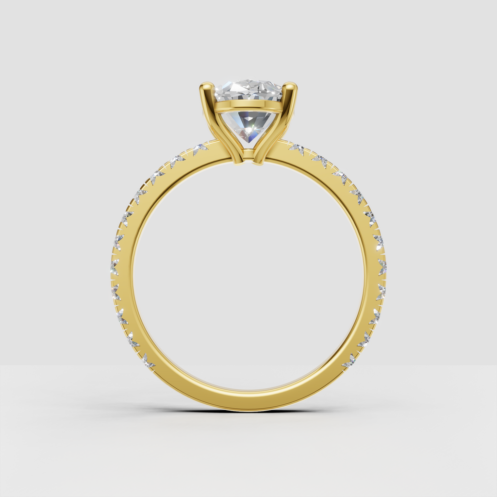 Oval Diamond Pave Band Solitaire Engagement Ring