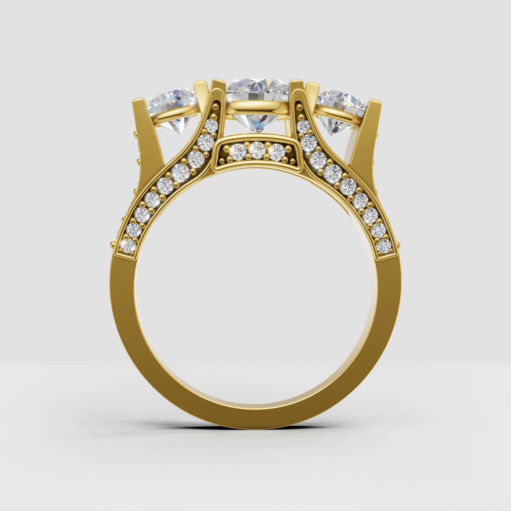 Round diamond cathedral engagement ring with matching side stones