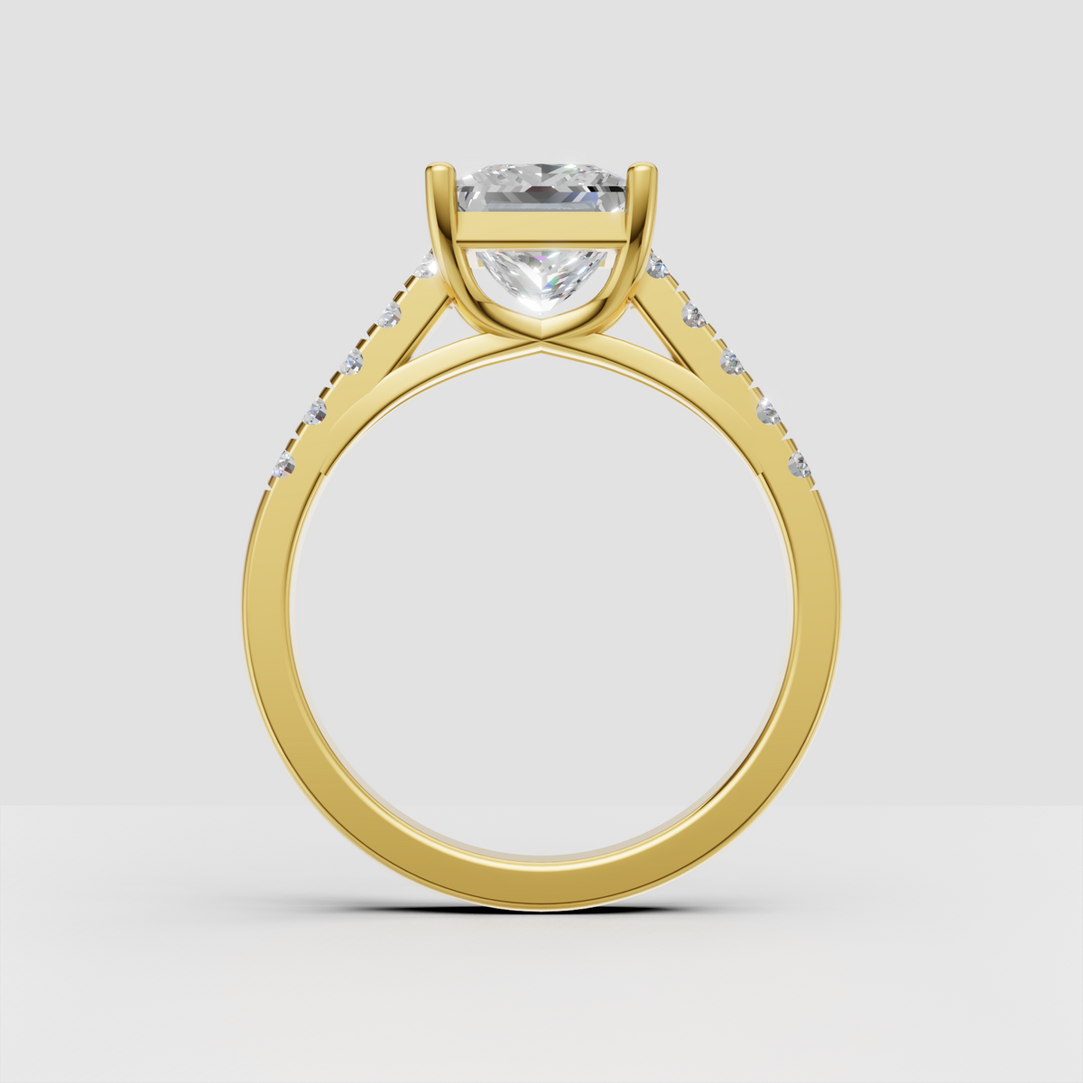 Elegant princess cut engagement ring with pavé band