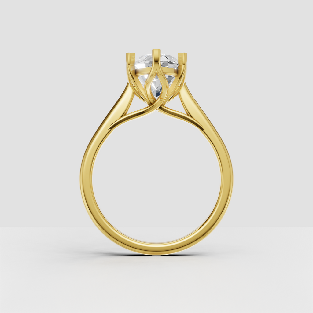 Marquise solitaire cathedral engagement ring with polished band