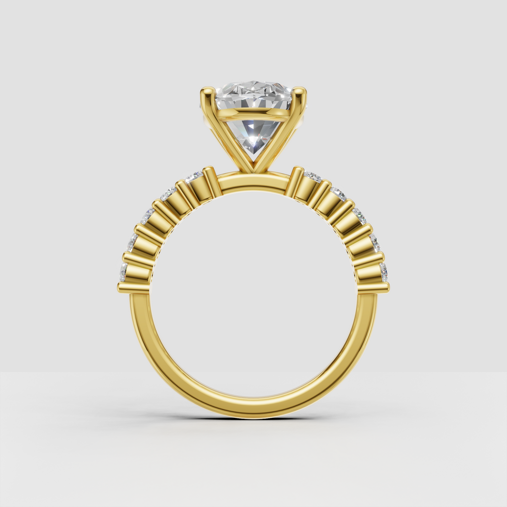 Elegant oval engagement ring with baguette and round side stones