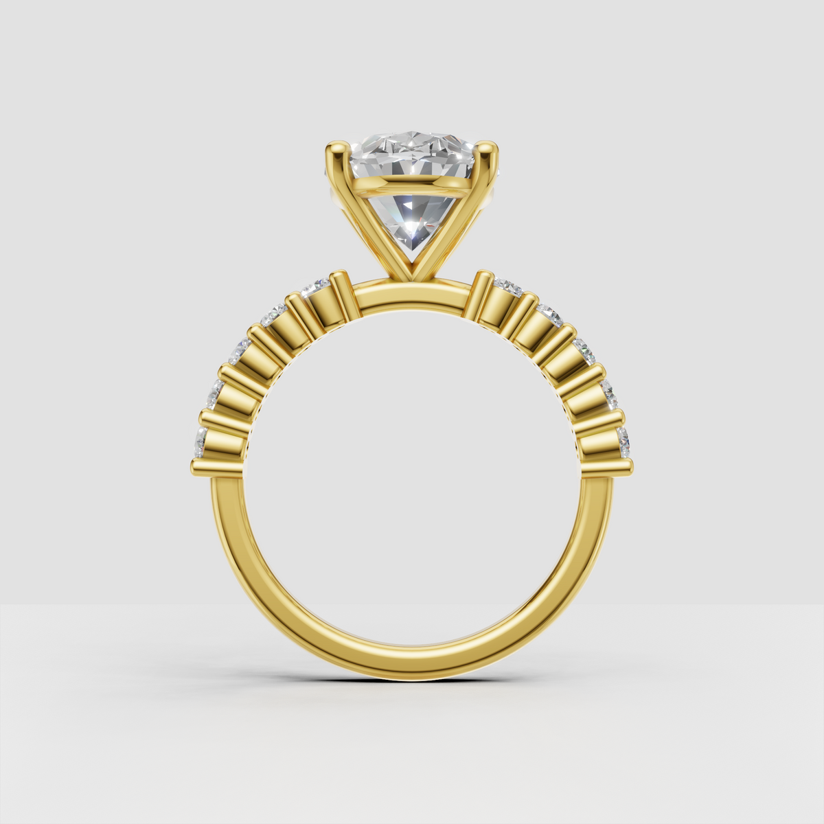 Elegant oval engagement ring with baguette and round side stones