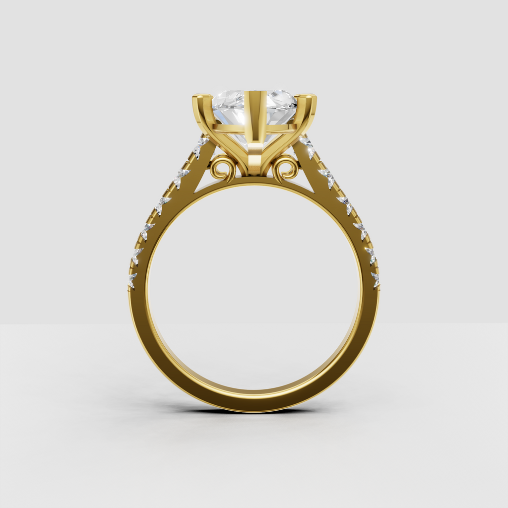 Elegant marquise diamond engagement ring with sparkling round stones along the shoulders