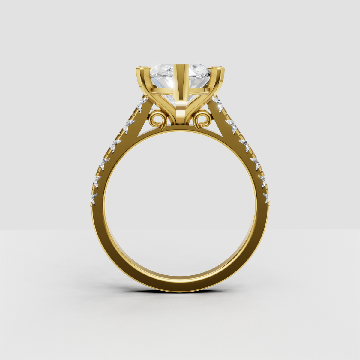 Elegant marquise diamond engagement ring with sparkling round stones along the shoulders
