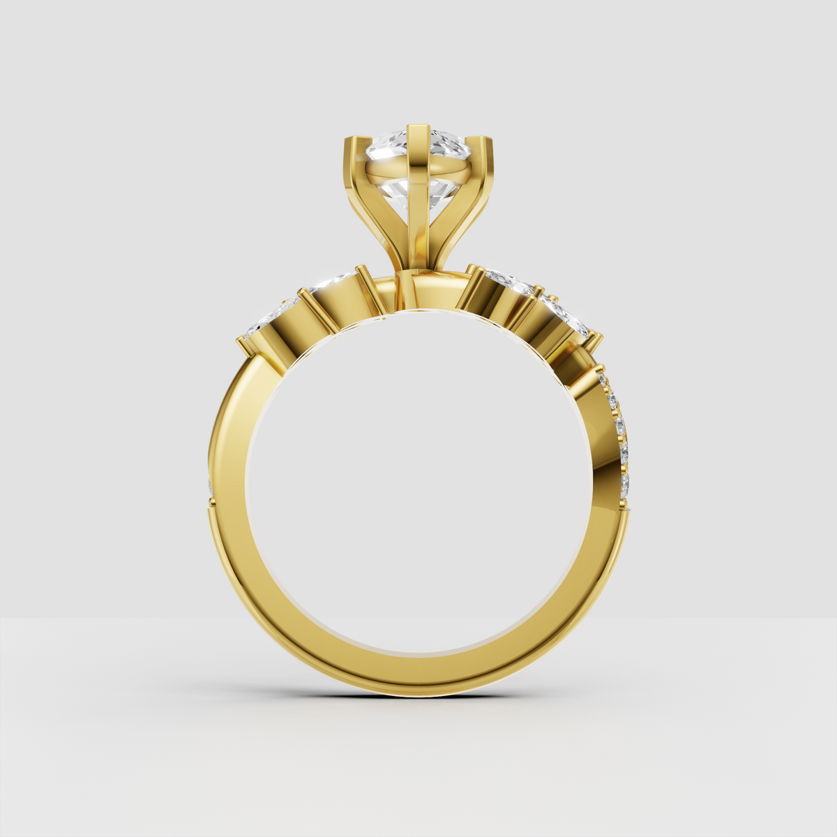Elegant marquise engagement ring with floral diamond accents