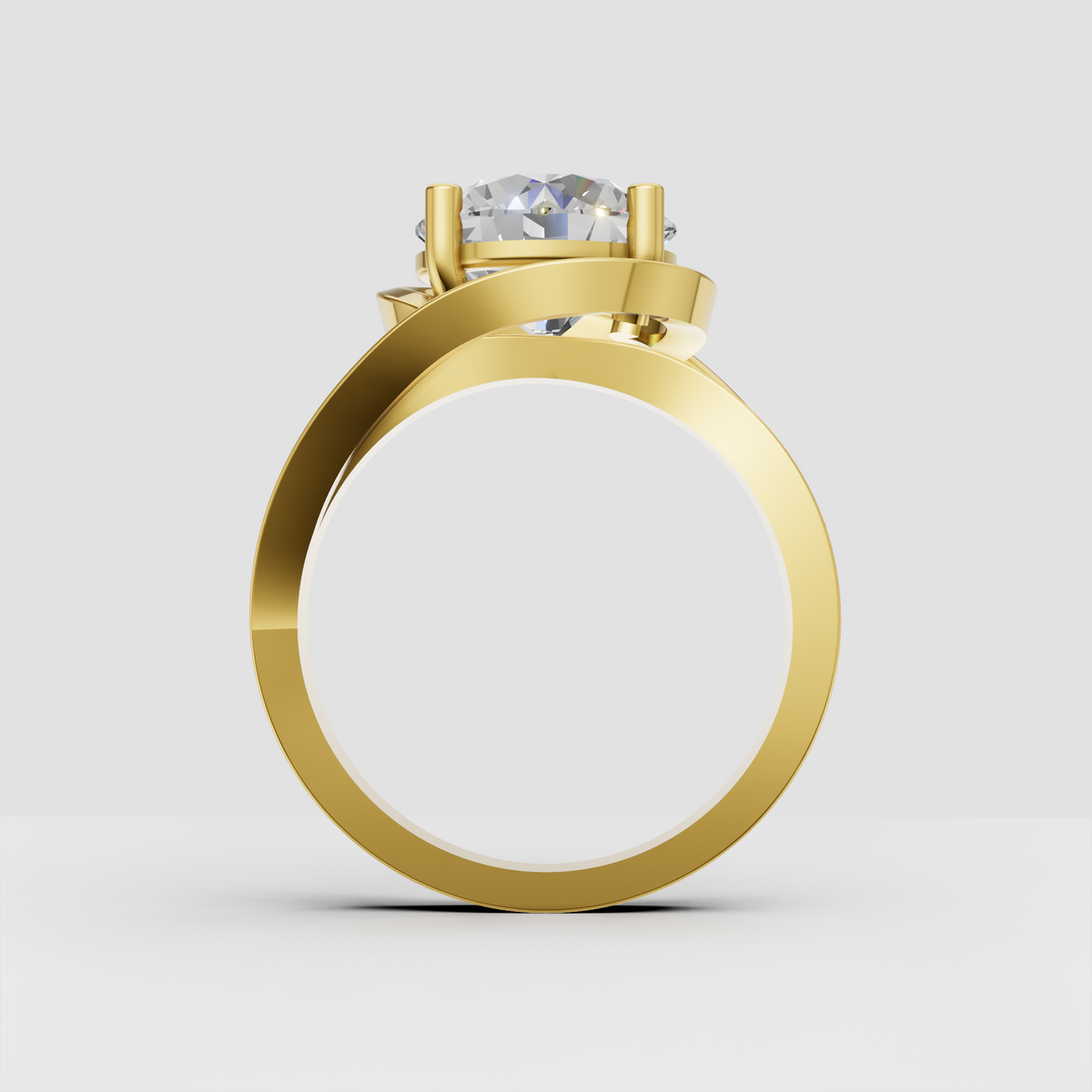 Luxury round diamond ring with pave-set side stones on the shoulders