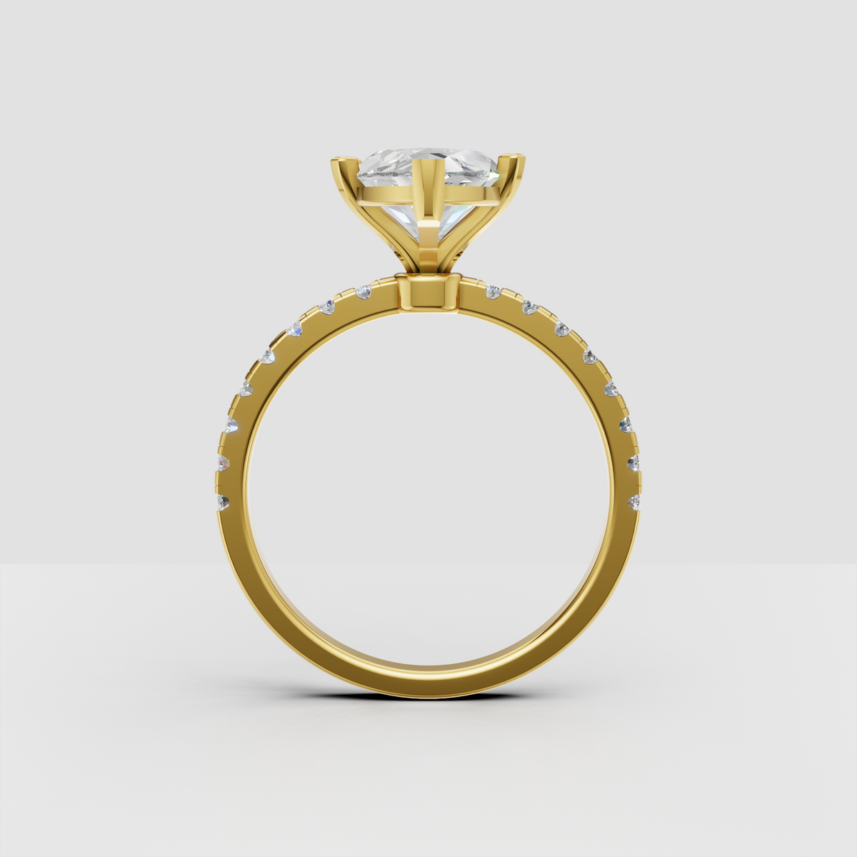 Elegant marquise diamond cathedral engagement ring front view