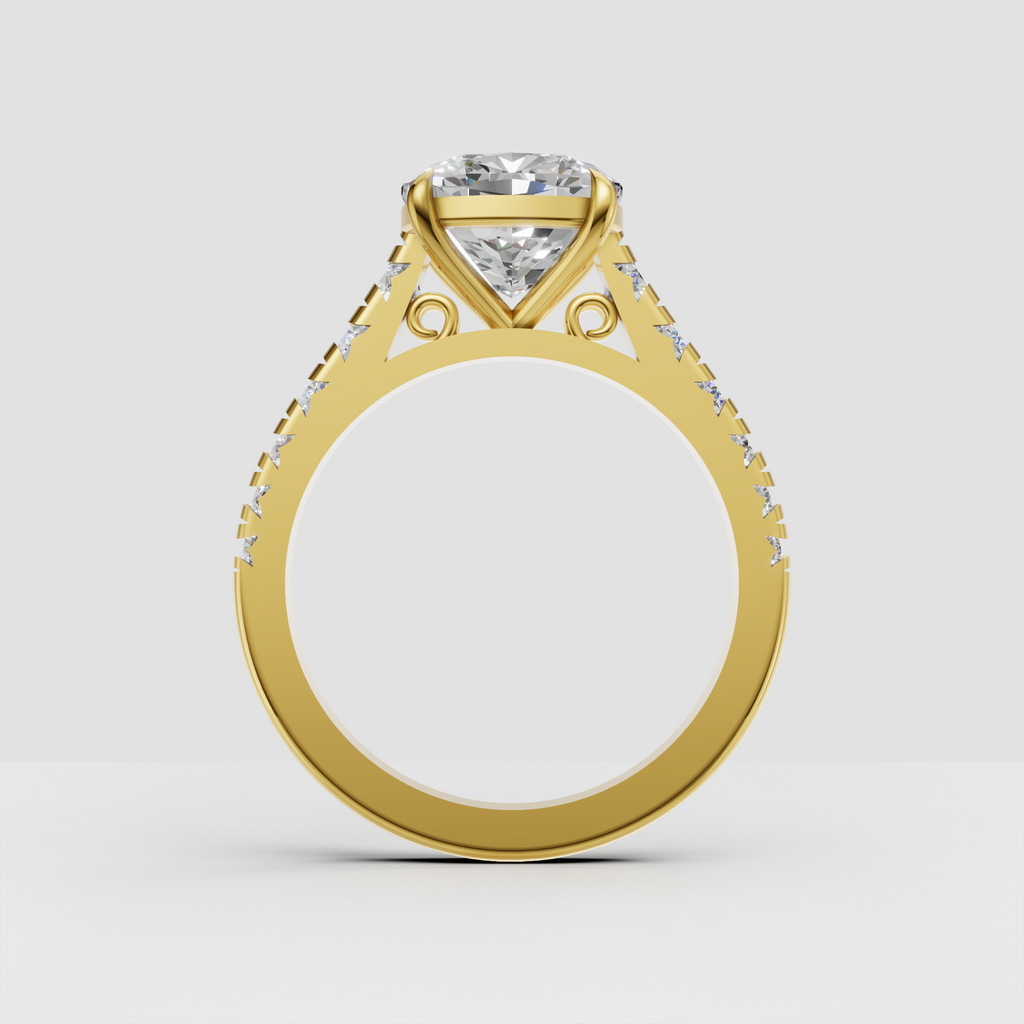 Vintage cushion cut diamond engagement ring with ornate gallery