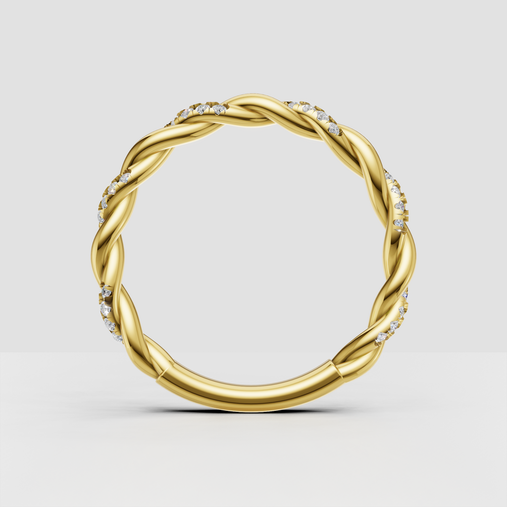 Elegant braided diamond band in yellow gold