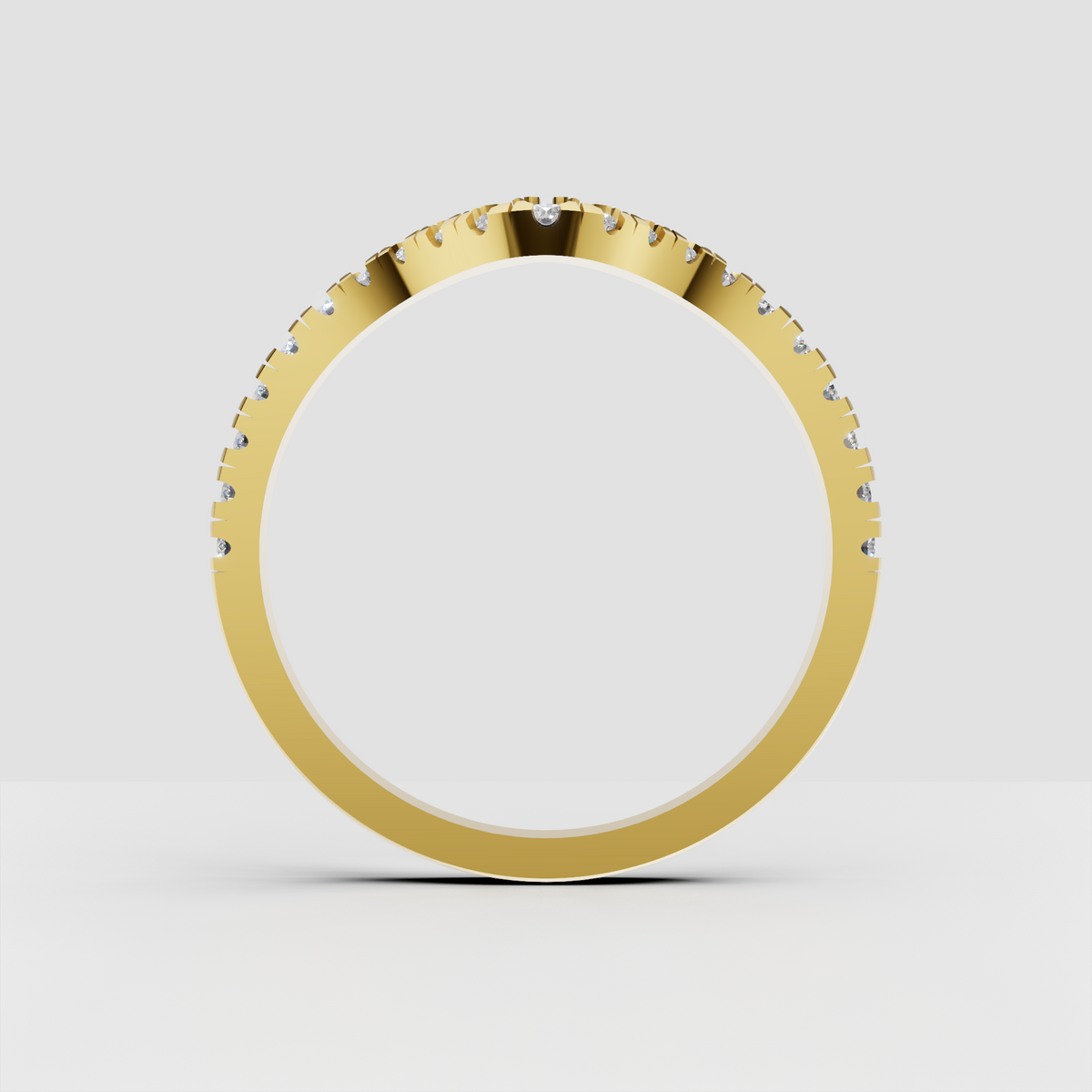 Curved chevron diamond band featuring round brilliant accent stones